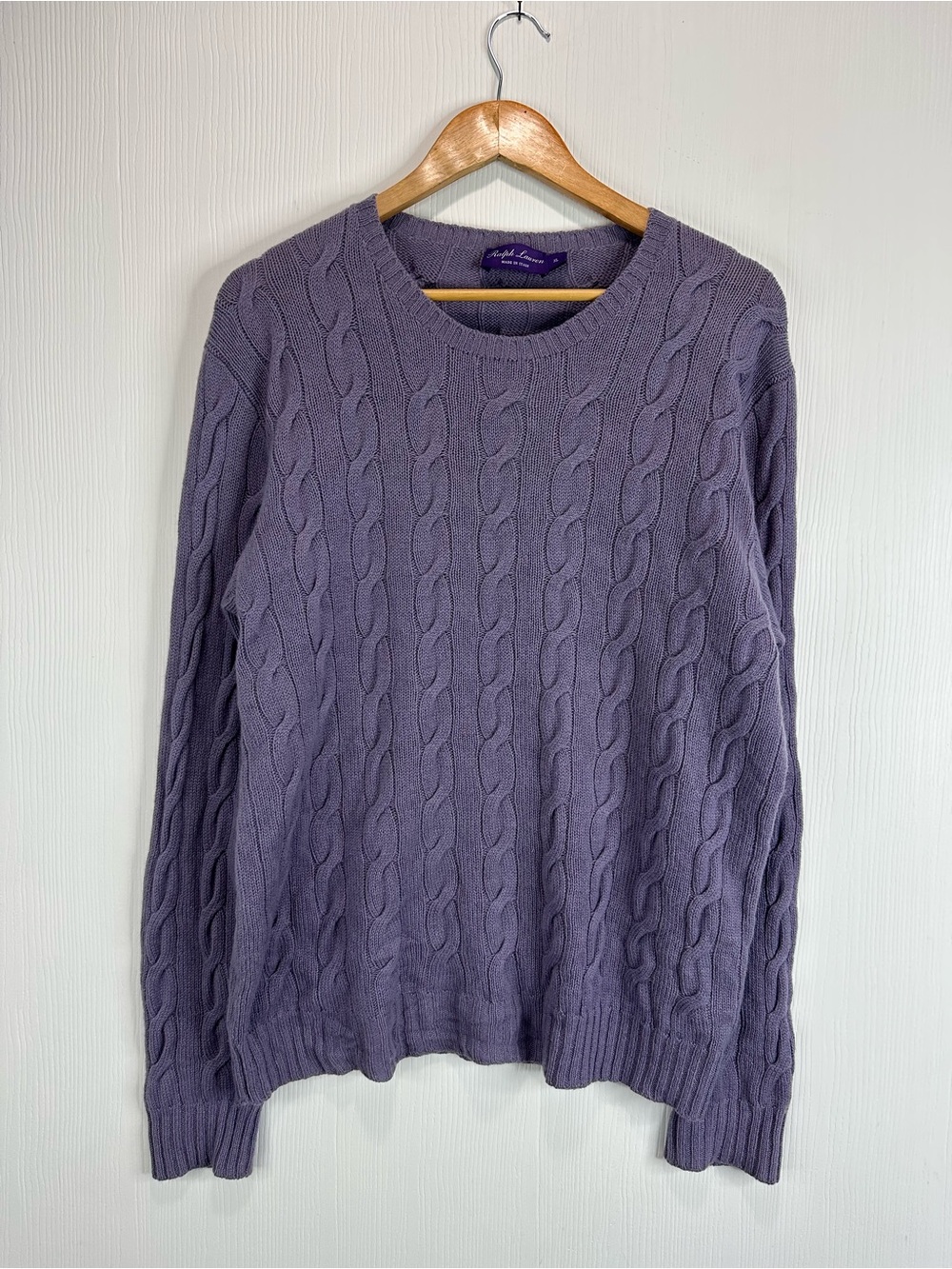 Ralph Lauren Purple Label Cable Knit Crewneck Sweater - Purple FLAW